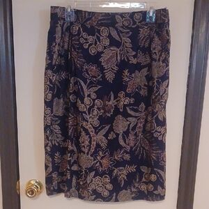 Leslie Fay Navy and Tan Floral Pencil Skirt